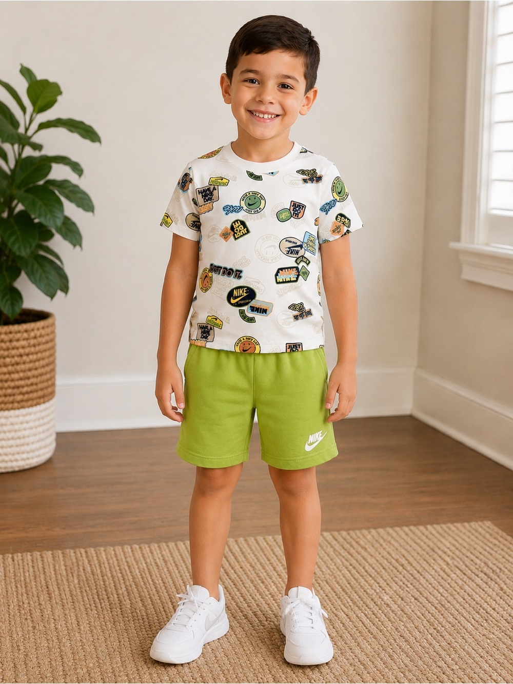 Nike Kids Green Pull-on Shorts & Nike Tee